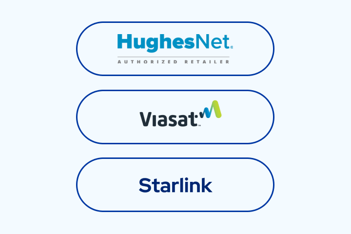 comparing viasat hughesnet and starlink satellite internet services graphic