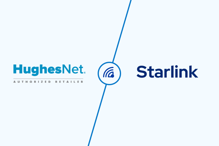 compare hughesnet and starlink satellite internet services graphic